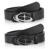 Black leather belt with a silver geometric alloy buckle for men
