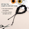 DIY hair ties shown with instructions, including a headband and scissors.