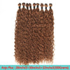 A bundle of long brown curly hair extensions with individual hair ties
