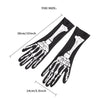 Pair of black gloves with a skeleton design showing measurements 38cm/15inch and 14cm/5.5inch.