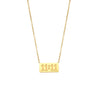 A gold-plated rectangle pendant necklace displaying the time 11:11.