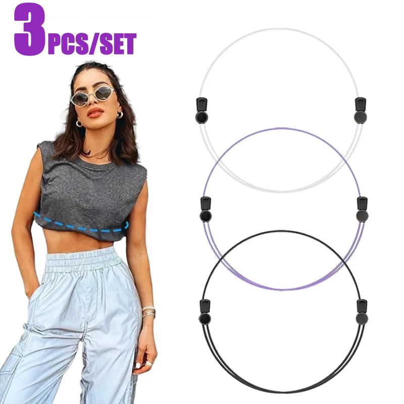 Three sets of adjustable crop tuck bands for shirts and sweaters shown on a model.