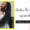 Eine Frau modelliert Göttinnen-Box-Zöpfe in schwarzen Boxbraids, zeigt den Stil für lockiges Haar.