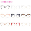 A collection of vintage metal cat eye anti-blue light eyeglasses in various colors and styles.