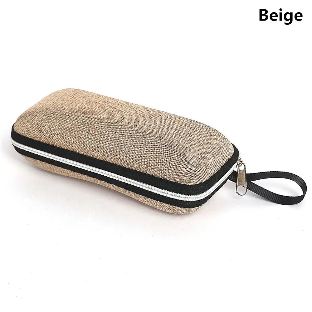 Beige anti-blue light metal eyewear with black trim and strap
