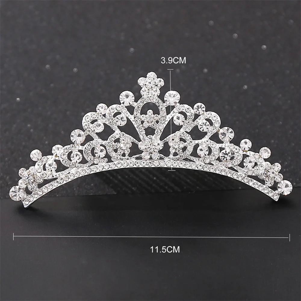 A sparkling crystal princess tiara hair comb for women with a crown design.
