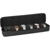 Black leather watch travel case organizer holding multiple wristwatches.