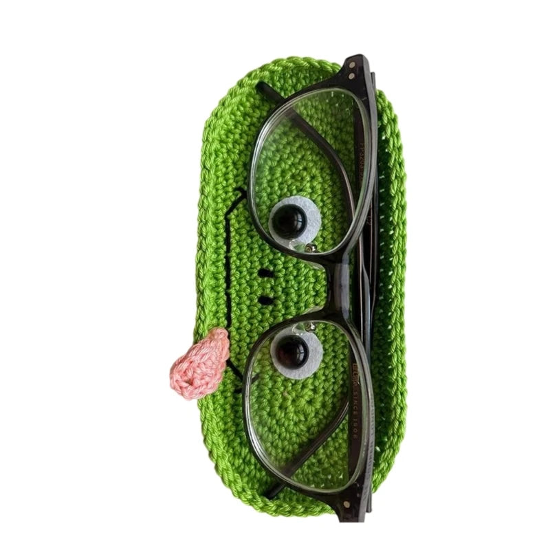 Handmade crochet green animal shaped storage case for eyeglasses