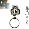 Silver letter P pendant on a keyring and belt keychain