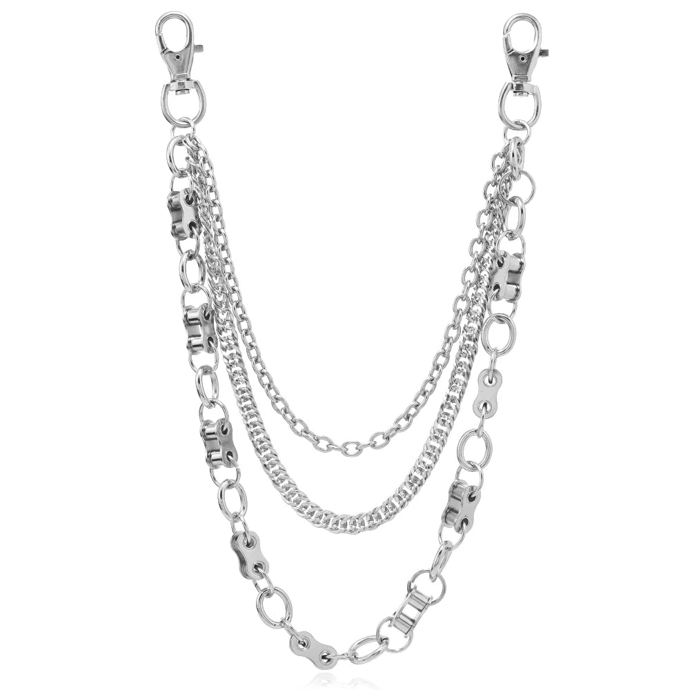 A silver double-layer waist chain accessory with a delicate chain design.