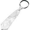 A silver sequin tie with a black neck strap for parties and events.