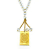 A stainless steel Quran Arabic car pendant jewelry featuring a gold chain and clear beads.