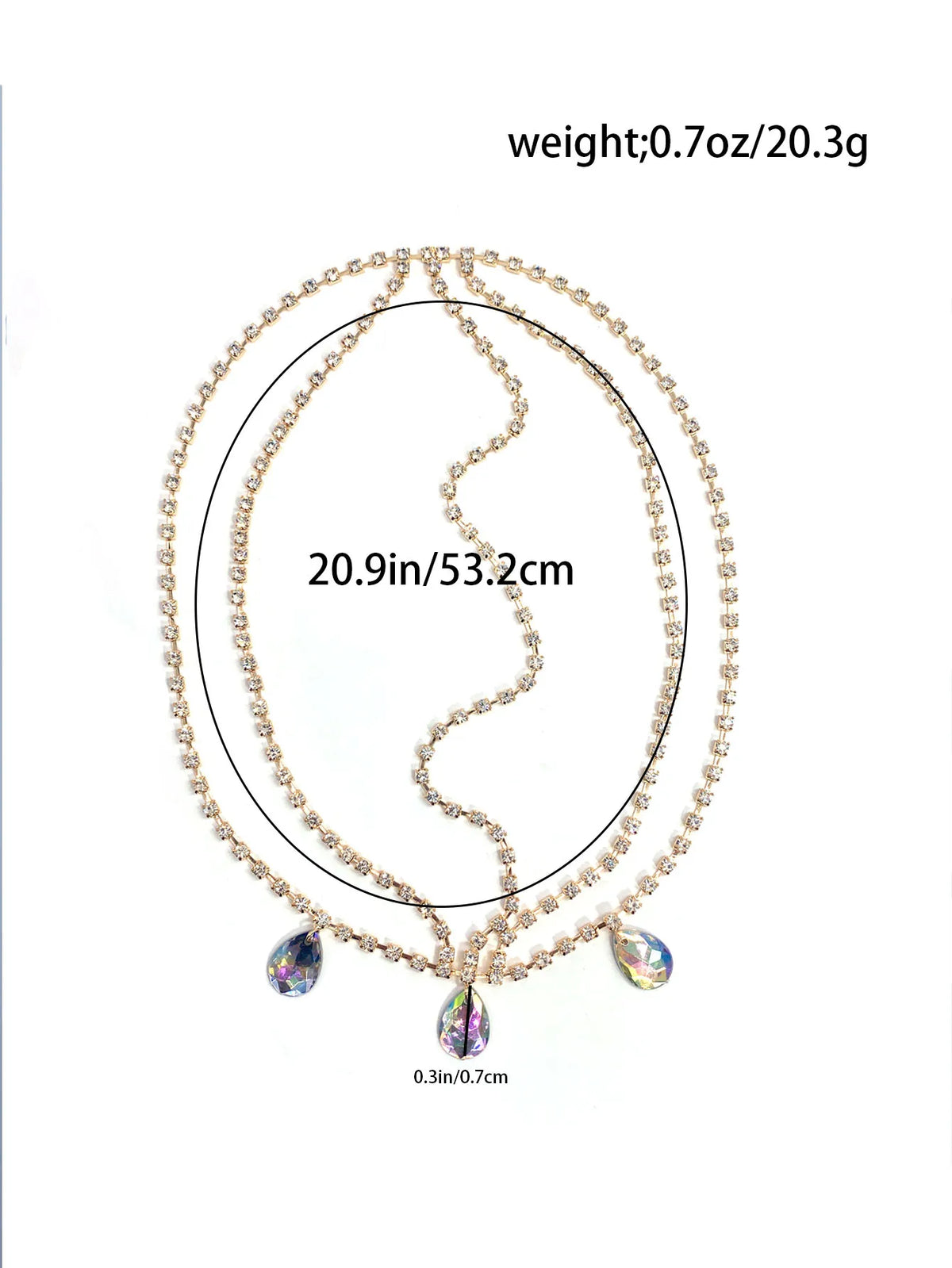 Collar delicado de varias capas para la frente con perlas pequeñas y un colgante en forma de lágrima, mide 53 cm.