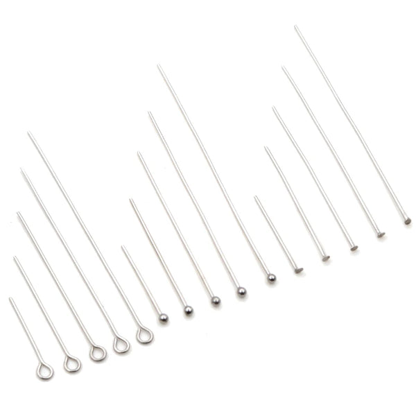 A set of silver stainless steel ball pins for DIY jewelry making