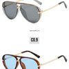 A pair of aviator-style sunglasses with brown frames and blue mirrored lenses shown in a studio setting.