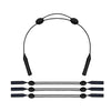 Black adjustable anti-slip eyeglass retainer strap with multiple sizes shown.