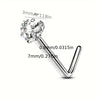 A close-up view of a silver heart star zirconia nostril stud earring with a curved post.