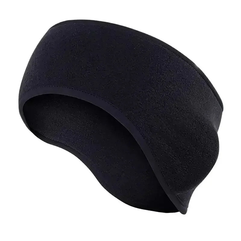Schwarze dicke Fleece-Windschutz-Ohrhaube von der Seite