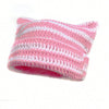 Pink and white crocheted beanie hat with cat ear design