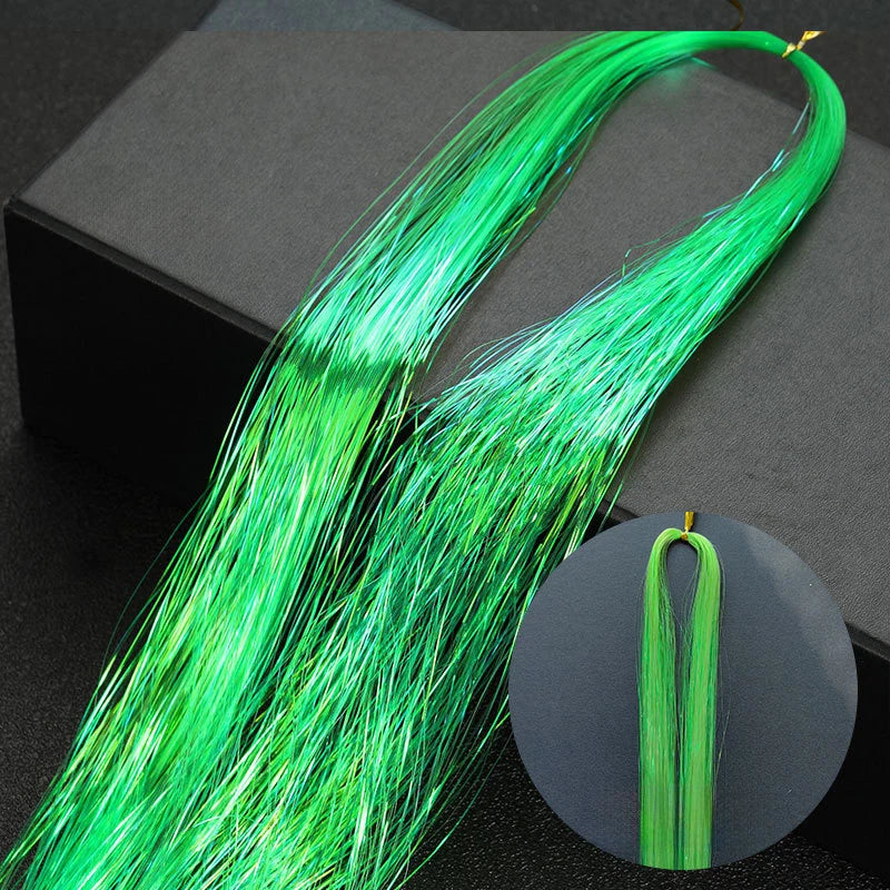 A bundle of bright green hair extensions used for braiding, displayed against a dark background.
