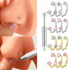 Stainless steel horseshoe nose studs and ball grabbers in silver and gold colors shown on a skin model.