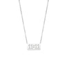 Silver rectangle pendant necklace with the time 11:11 engraved on it
