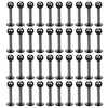 A grid of stainless steel labret lip rings for piercings.