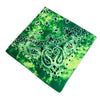 A square piece of green fabric featuring an intricate white paisley pattern.