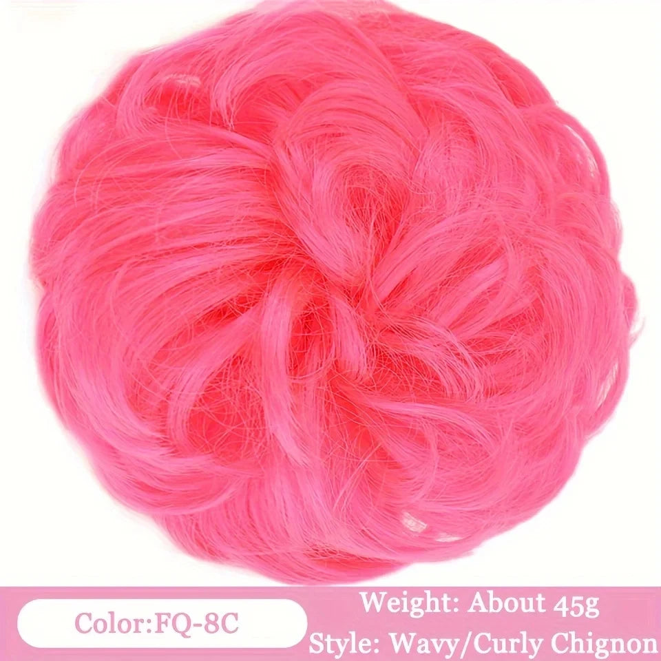 Pink gewellte lockige Chignon-Stil synthetische Haarbänder
