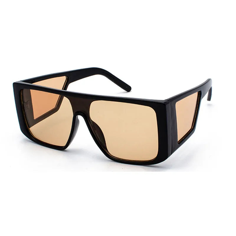Black oversized square sunglasses with amber gradient lenses