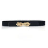 Black stretchy elastic waistband cummerbund for women with gold leaf embellishment