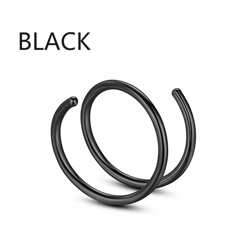 A black hoop nose ring jewelry item shown against a white background.