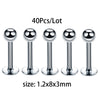 40 pieces of stainless steel labret lip rings with a size of 1.2x8x3mm