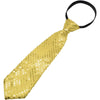 A gold sequin tie with a black neck strap, suitable for parties and events.