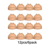 Twelve stretch mesh wig caps in a nude or beige color arranged in rows.