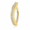 A gold-toned surgical stainless steel belly button ring with a pave diamond accent.