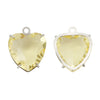 A pair of heart-shaped crystal pendants made of yellow-tinted PVD stainless steel.