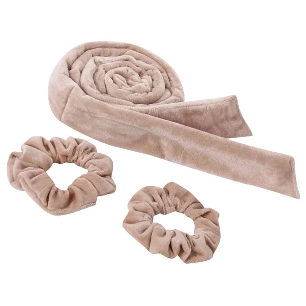 Bandeau de fer à boucler sans chaleur beige, en forme de spirale.