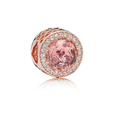 Rose gold cherry blossom charm pendant featuring pink enamel and clear stones.
