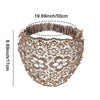 A beige crystal pearl floral beaded headband with a satin band, shown flat.