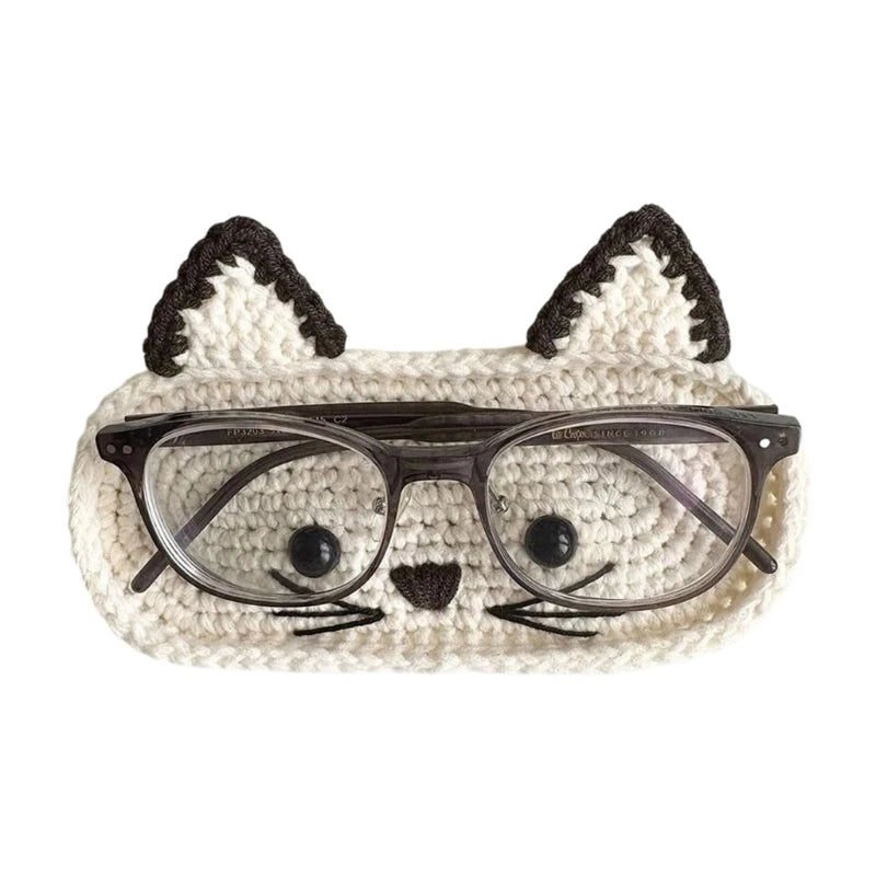 Handmade crochet animal eyeglasses storage case with ears and nose