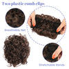 Two plastic comb clips used to secure a synthetic curly chignon hairstyle.