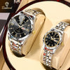 A pair of Bundled stainless steel couple watches with black dials and silver accents displayed on a light background.