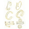 A set of six gold-plated swirl cuff armbands displayed against a white background.