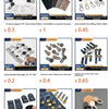 Varias hebillas y accesorios de extensión para ropa, incluyendo mangas de camisa y pantalones de mezclilla.