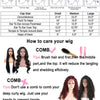 A guide showing how to choose the length suits and care for a wig, including sizing charts and washing instructions.