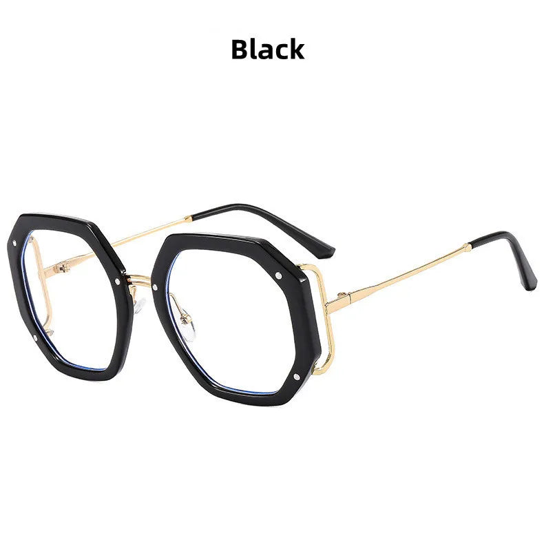 Black anti-blue light eyeglasses frame with gold accents