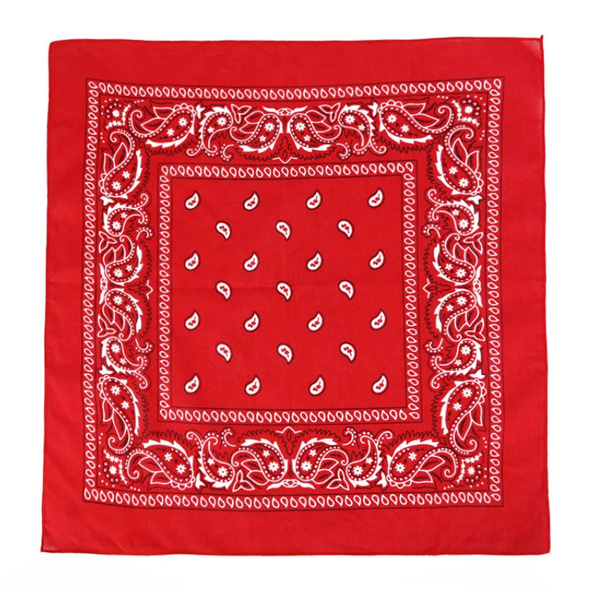 Cuadrado de tela roja con intrincados bordados y patrones blancos.