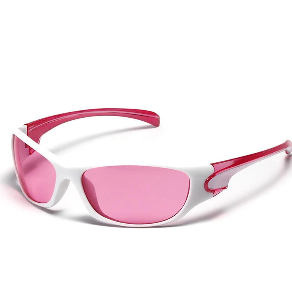 Pinke und weiße Vintage Y2K Punk-Stil-Sonnenbrille mit rosa Rahmen