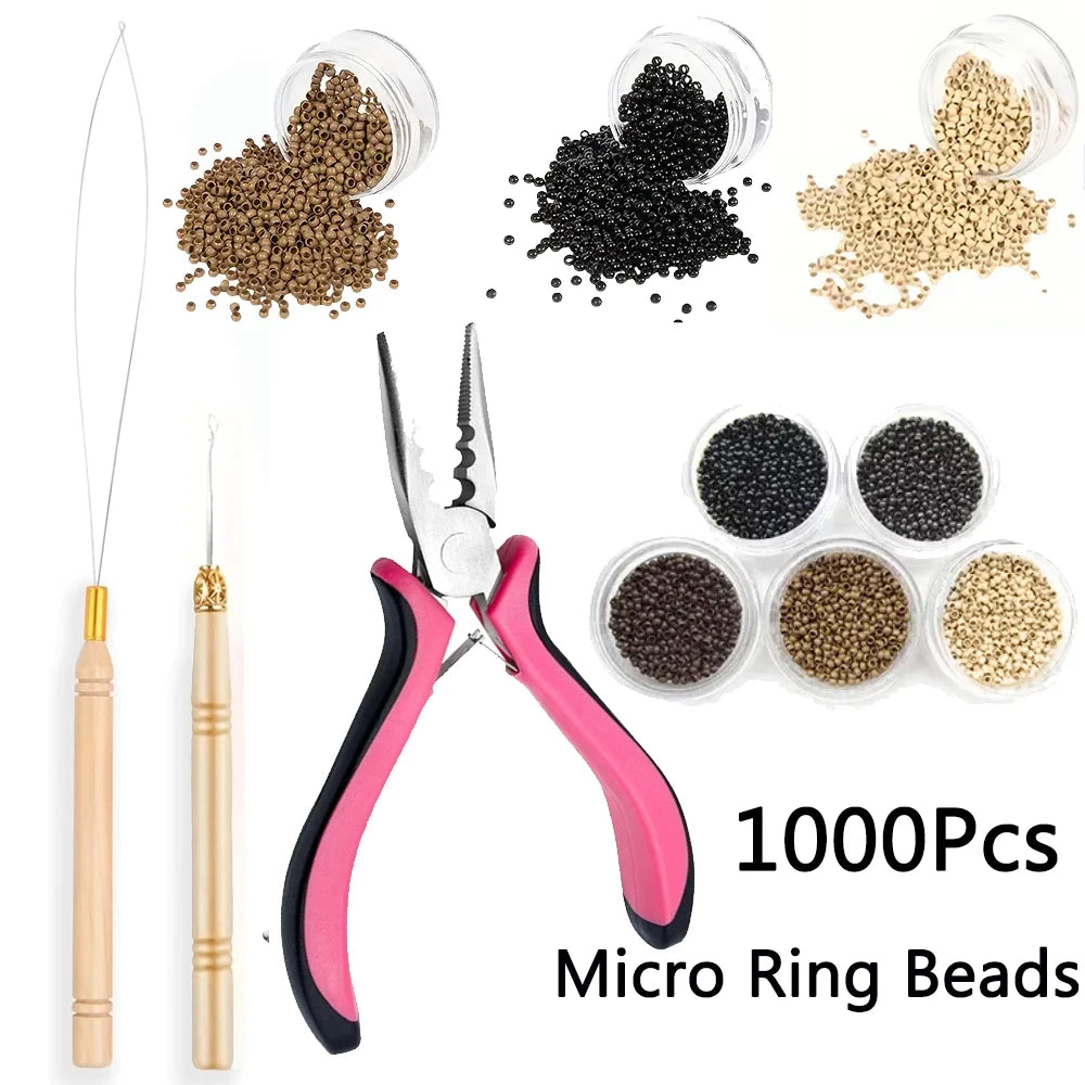 A set of 1000 micro ring beads and a pair of tweezers for crafting.